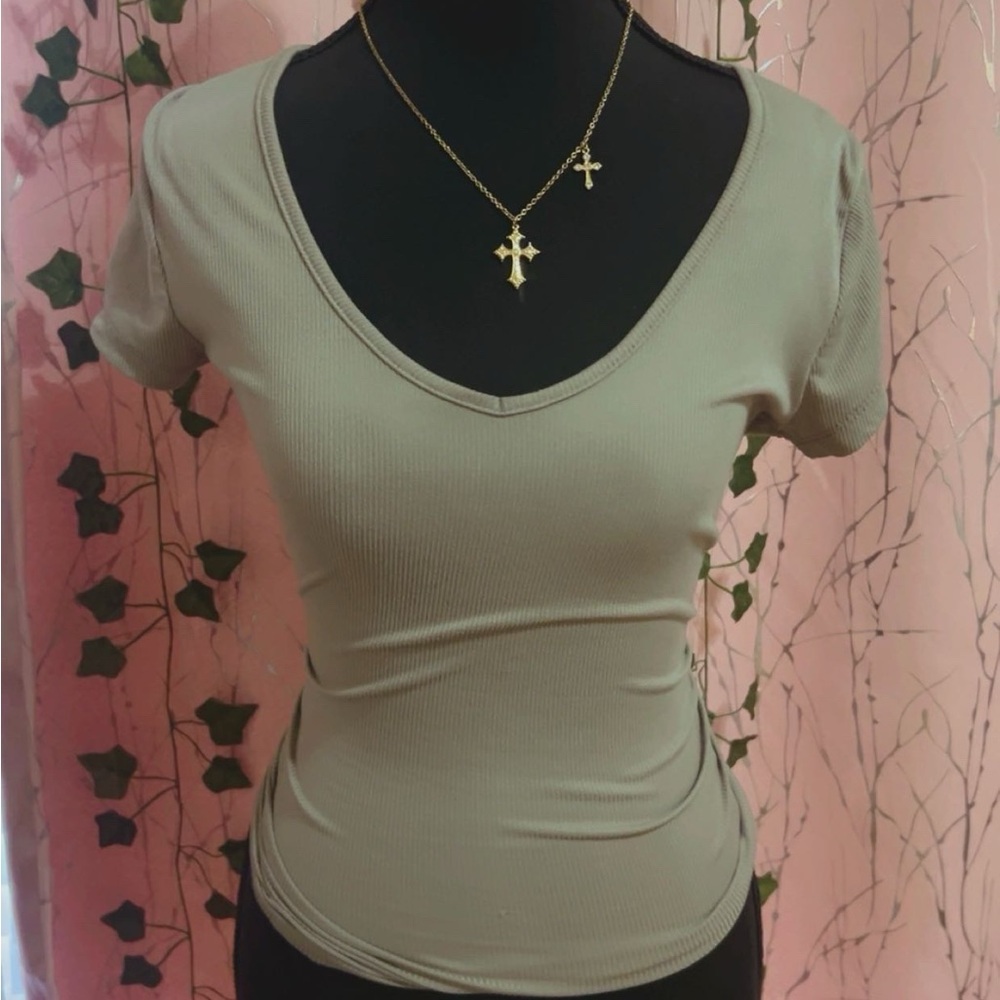 Forever 21 Short Sleeve Ribbed Top - Olive